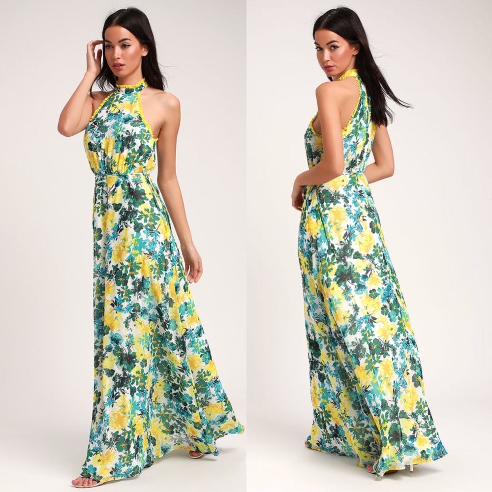 What a Wonder White Floral Print Halter Maxi Dress